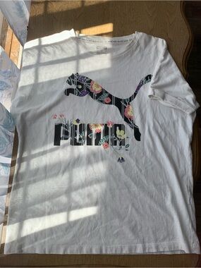 Puma White Floral Logo T-Shirt